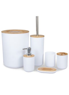 Generic White Bathroom Accessories Set,  Bathroom Decor Set, Toothbrush Holder Set, Lotion Soap Dispenser Soap Box Trash Bin Kit Bathroom Storage Set Bamboo Cover Set Resin Material Bath Accessories for Home Hotel Resort  - Image 3
