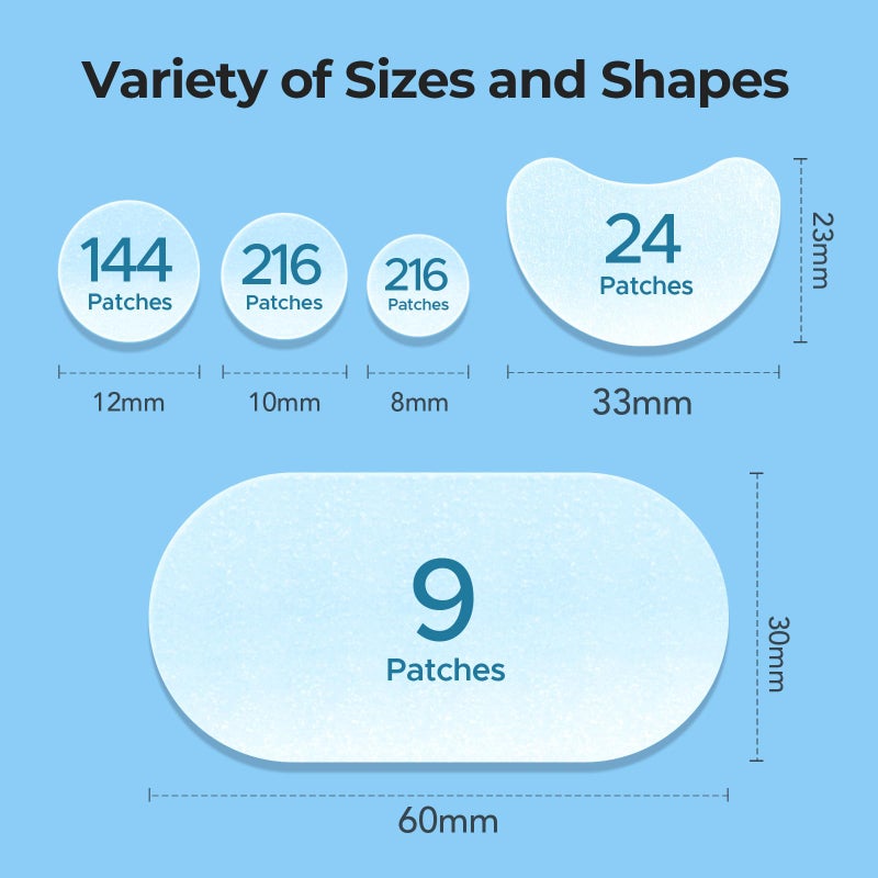 TKTK 609 Count Pimple Patches for Face, Hydrocolloid Acne Patch Bulk, Acne Stickers for Covering Cheeks, Forehead, Chin Blemishes Zit Breakouts for All Skin Types (Dots, Strip, Contoured 5 Sizes) - Image 4