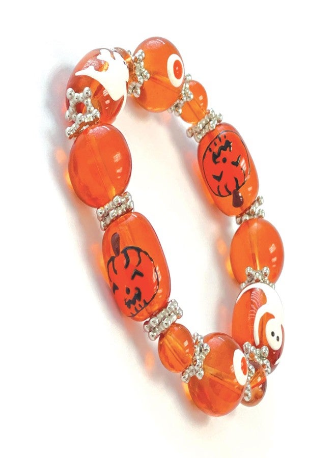 fiona Halloween Bracelet For Women, Trick Or Treat Bracelet, Spooky Jack O' Lantern Pumpkin Jewelry Gift 1 pc (Pumpkin Ghost Orange) - Image 1