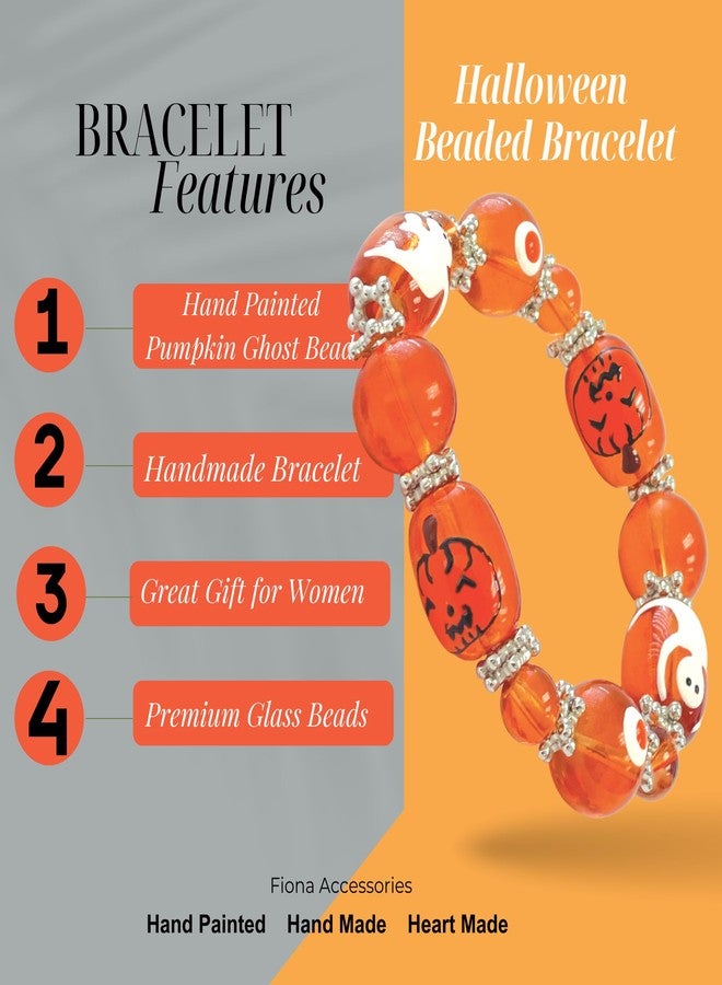 fiona Halloween Bracelet For Women, Trick Or Treat Bracelet, Spooky Jack O' Lantern Pumpkin Jewelry Gift 1 pc (Pumpkin Ghost Orange) - Image 5