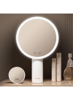 CHICLEW 8.9" Lighted Makeup Mirror With 3 Colors, 1X/10X Touch Screen Magnifying Mirror With Light, Rechargeable Table Light Up Mirror With Adjustable Stand, Brightness Dimmable Vanity Mirror  - Image 1