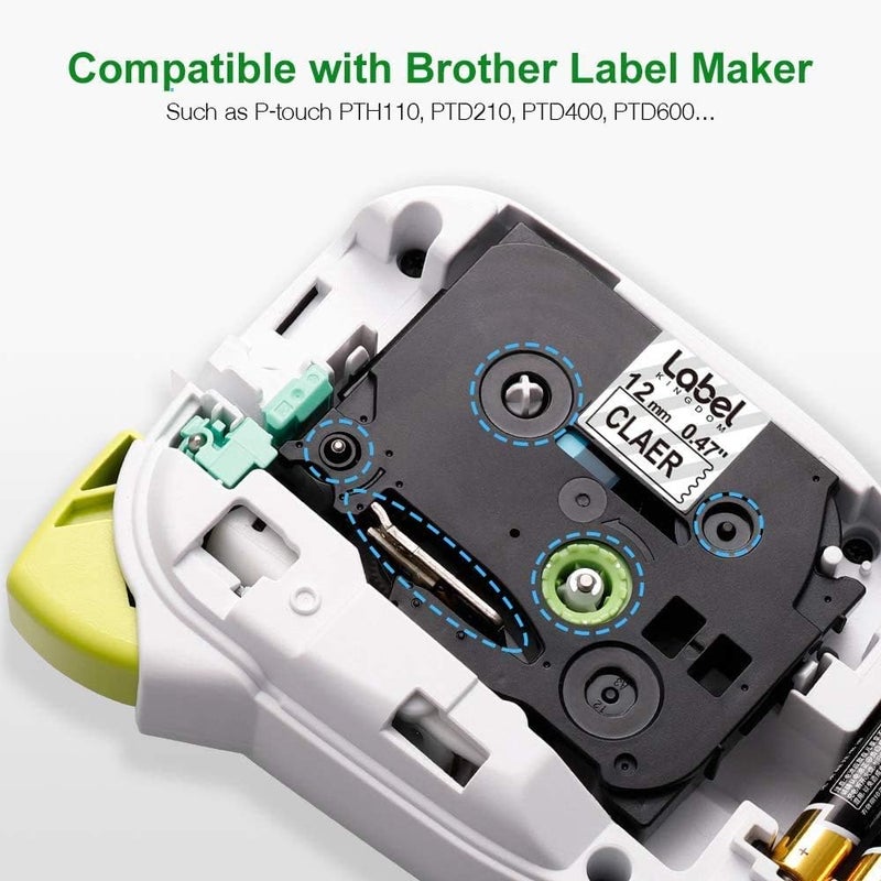 لايبل كينجدوم شريط ملصقات بديل متوافق مع طابعة Brother P Touch Tze-131 Tz-131، شريط ملصقات شفاف 12 مم، 0.47 بوصة، شريط Tz مغلف، مناسب لطابعة Ptouch Pt D210 H110 D400، لون أسود على شفاف، عبوة من 3 قطع - Image 2