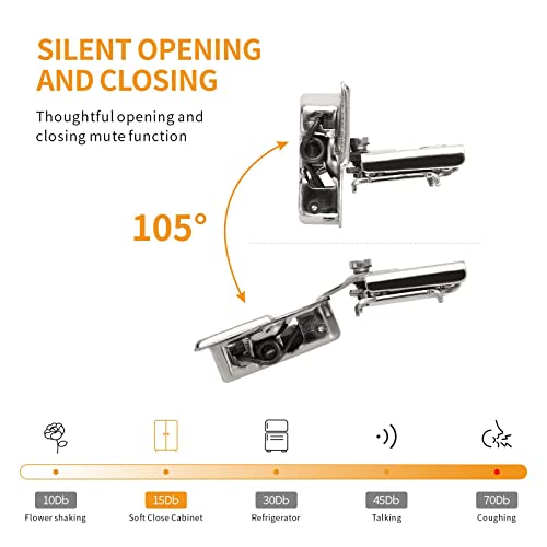 Chibery 2 Pack 1/2" Overlay 4D Soft Close Concealed Hinges for Face Frame Door, Adjustable Closing Speed, Smooth Slow Self Close Hinges, Satin Nickel, 105° Open Angle Stainless Steel Cabinet Hinges - Image 4