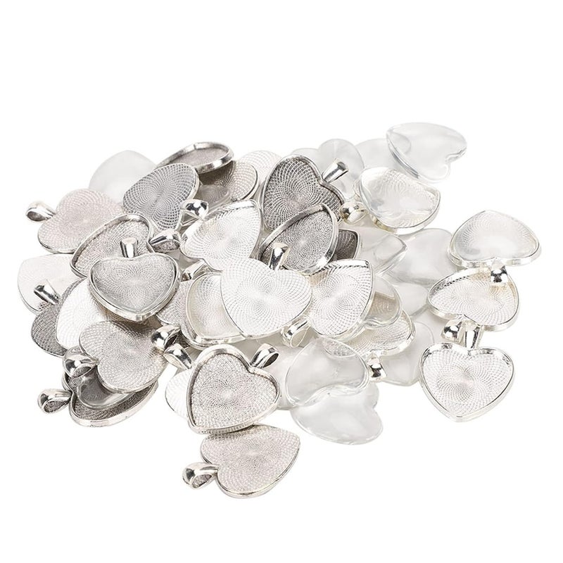 كلاراكو قلادة على شكل قلب، 60 قطعة من القلادة، قاعدة تثبيت على شكل كابوشون، إطار تثبيت على صواني القلادة مع كابوشون زجاجي - Image 5