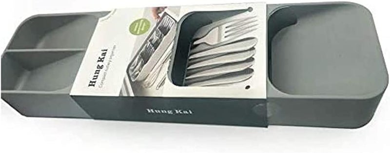 ARTC Plastic Drawer Cutlery Organizer Tray Kitchen Storage Holder Rack for Cutlery Silverware Compact Cutlery Tray Spoon Cutlery Box (Grey) - Image 1