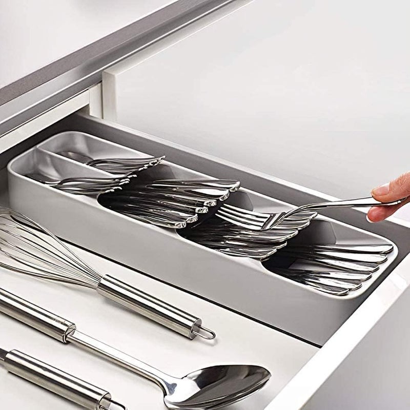 ARTC Plastic Drawer Cutlery Organizer Tray Kitchen Storage Holder Rack for Cutlery Silverware Compact Cutlery Tray Spoon Cutlery Box (Grey) - Image 2