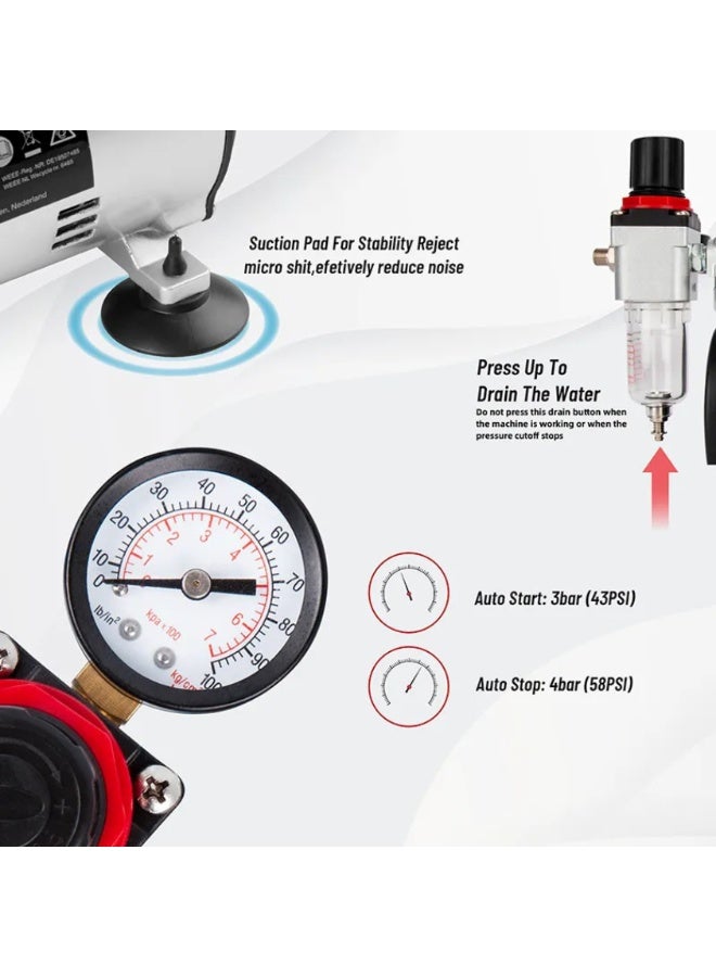 Fengda Premium Starter Kit Airbrush Professional Mini Compressor Kit FD18-2K, Air Brush FE-130 0.3mm Adjustable Dual-Action & Accessories for Spray Painting Canvas & Model Art, Body Tattoo, Graphic, Makeup - Image 4
