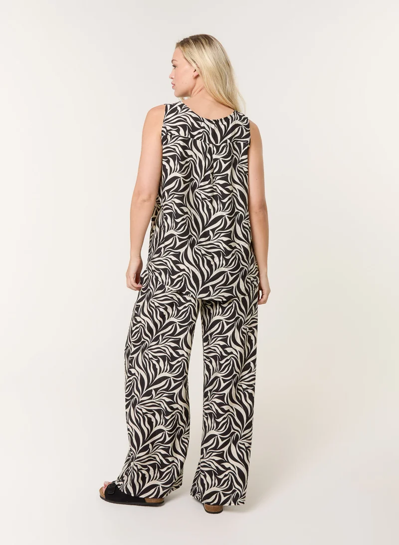 Blue Vanilla Leaf Print Vest and Trouser Set