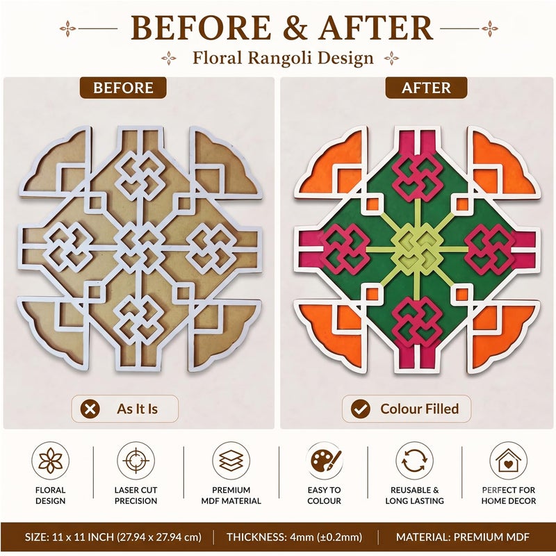Ascension Portable Rangoli (11 inches) Stencil for Decor DIY Craft Reusable Templates for Floor Table Just Fill with Rangoli Atta or Grains for Navratri Pongal Pooja Mandir Rangoli Mats for Decoration(Design 7) - Image 2