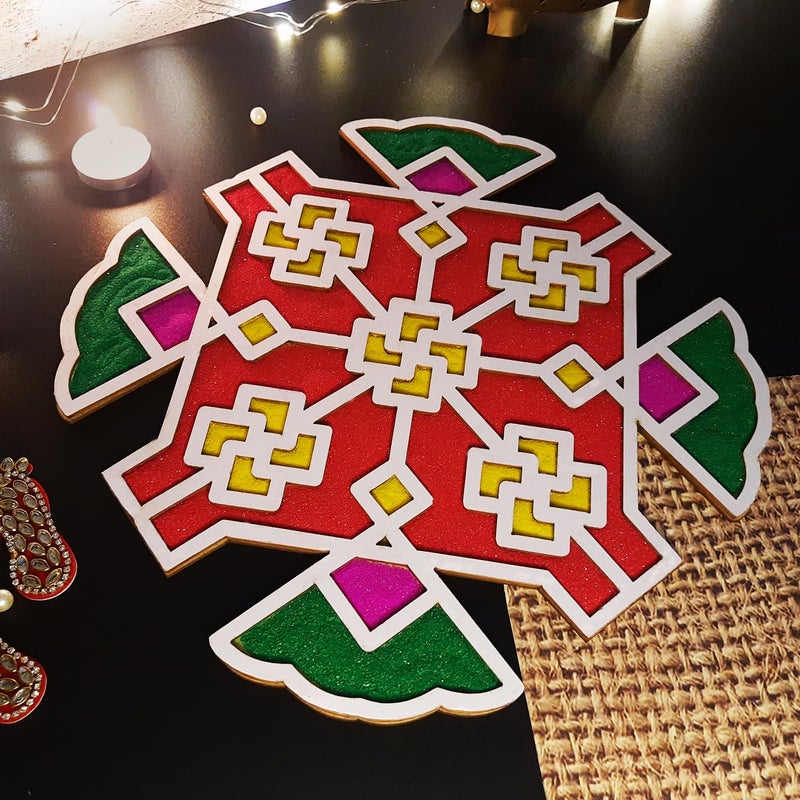 Ascension Portable Rangoli (11 inches) Stencil for Decor DIY Craft Reusable Templates for Floor Table Just Fill with Rangoli Atta or Grains for Navratri Pongal Pooja Mandir Rangoli Mats for Decoration(Design 7) - Image 1