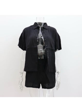 European And American Women's Loose Fashion Casual Suit Short-sleeved Shirt Shorts Single-breasted Solid Color Cotton Wrinkle - pzsku/Z35E29AA831BCFE9FA56FZ/45/1746217207/888597a9-2fac-47bc-88b1-271d1e04bde4