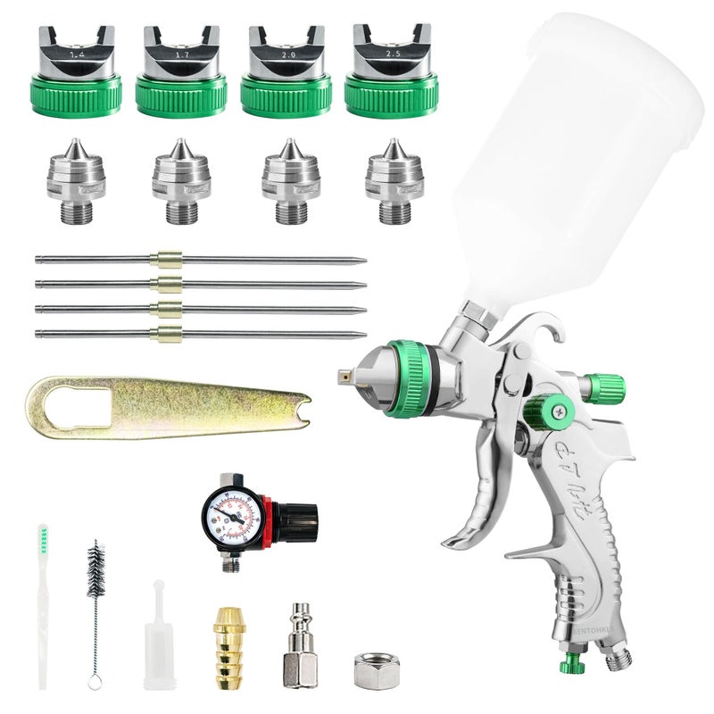 Bentohkle Hvlp Spray Gun Kit With 1.4/1.7/2.0/2.5Mm Nozzles  Car Paint Spray Gun  Wall Repair  Furniture Refinishing Spray Gun Paint Sprayer Gun With Plastic Cup  Professional Versatile Spray Gun - Image 1