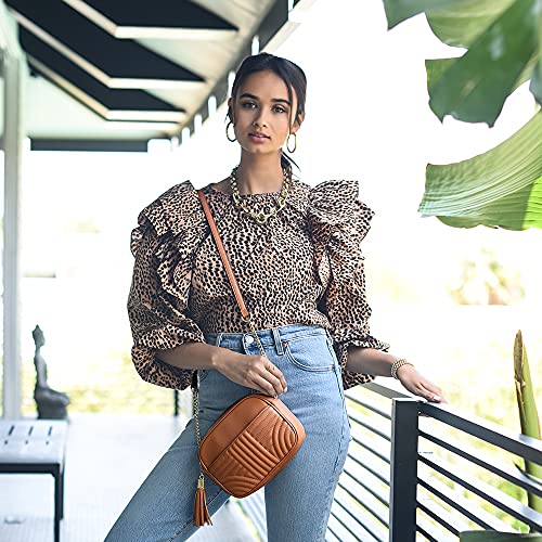 EVVE Quilted Crossbody Bags for Women - Stylish Camera Bag with Tassel - Lightweight Medium Size Shoulder Purse | Tan - Image 2