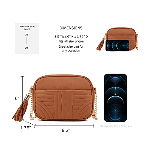 EVVE Quilted Crossbody Bags for Women - Stylish Camera Bag with Tassel - Lightweight Medium Size Shoulder Purse | Tan - Image 4