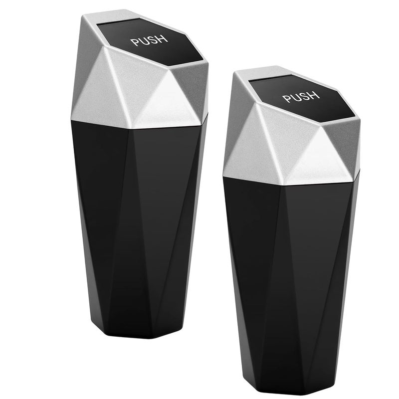 Ginsco Car Trash Can with Lid, Cup Holder Garbage Can for Car, Garbage Bin Cars Accessories for Interior, Leakproof Small Trash Bin, Mini Trash Can for Cars, Home, Office (2, Silver) - Image 1