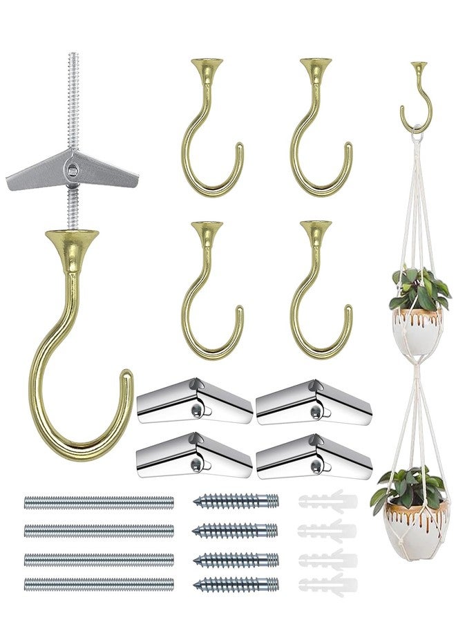 Evsteluo Heavy Duty Swag Ceiling Hooks with Hardware for Hanging Plants, Cavity Wall Fixing, Easy Installation, Holds Up to 30lbs, Ideal for Home & Garden (4, Gold) - Image 1