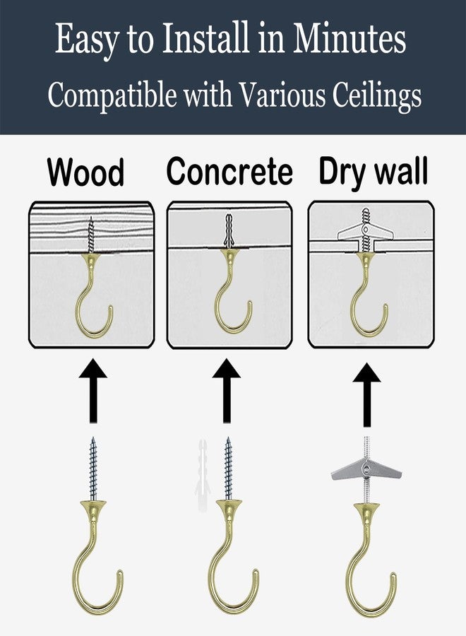 Evsteluo Heavy Duty Swag Ceiling Hooks with Hardware for Hanging Plants, Cavity Wall Fixing, Easy Installation, Holds Up to 30lbs, Ideal for Home & Garden (4, Gold) - Image 4