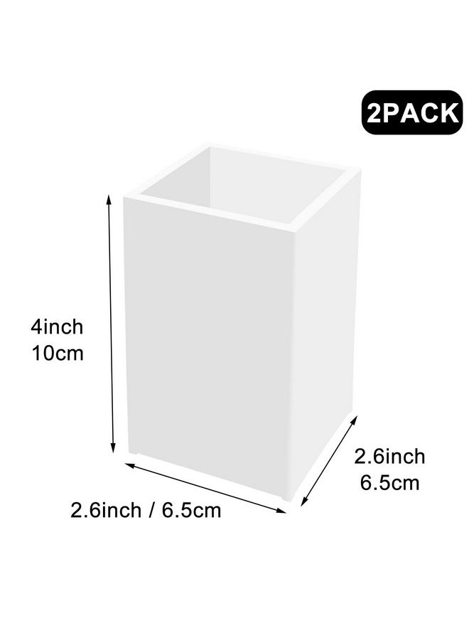 Cerpourt - White Acrylic Pencil Pen Holder Cup 2 Pack,Desk Accessories Holder,Makeup Brush Storage Organizer,Modern Design Desktop Stationery Organizer For Office School Home Supplies,2.6X 2.6X 4 Inches - Image 1