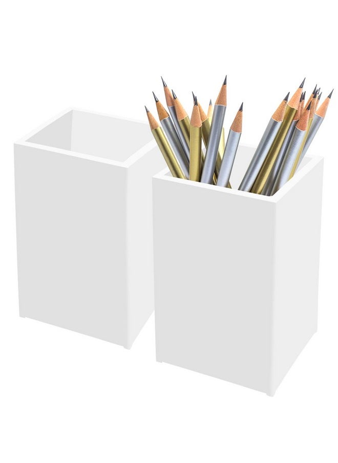 Cerpourt - White Acrylic Pencil Pen Holder Cup 2 Pack,Desk Accessories Holder,Makeup Brush Storage Organizer,Modern Design Desktop Stationery Organizer For Office School Home Supplies,2.6X 2.6X 4 Inches - Image 1