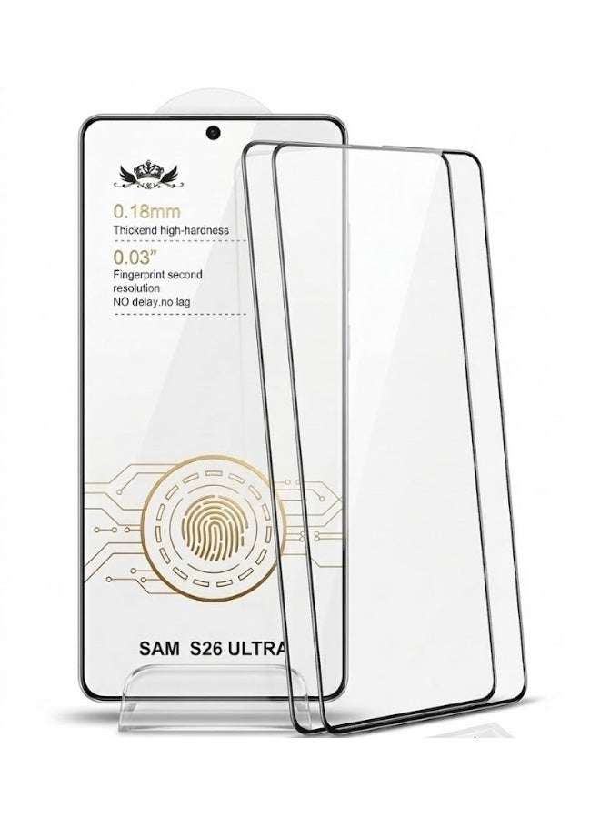 قطعتان شاشة حماية لموبايل سامسونج جالاكسي S26 الترا، تدعم فتح القفل ببصمة الإصبع، مقاومة للخدش، خالية من الفقاعات، سهلة التركيب، درجة صلابة 9، شفاف بالكامل لسامسونج S26 الترا (شفاف) - Image 1