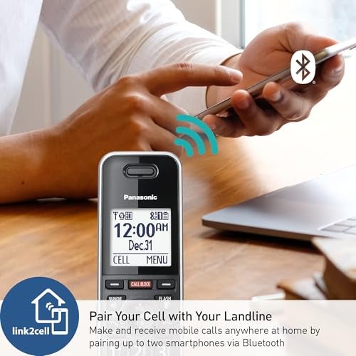 Panasonic Link2Cell Expandable Phone with Digital Answering System & Smart Call Blocker, One Corded Base Unit and Two Cordless Handsets Black - KX-TGF882B - Image 3
