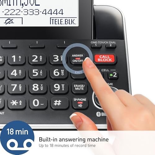 Panasonic Link2Cell Expandable Phone with Digital Answering System & Smart Call Blocker, One Corded Base Unit and Two Cordless Handsets Black - KX-TGF882B - Image 5
