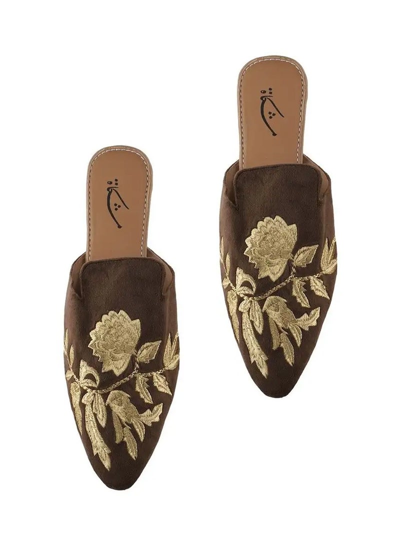 Mishkat Ghusn Slippers for Women (Brown & Gold-Toned) - Image 2