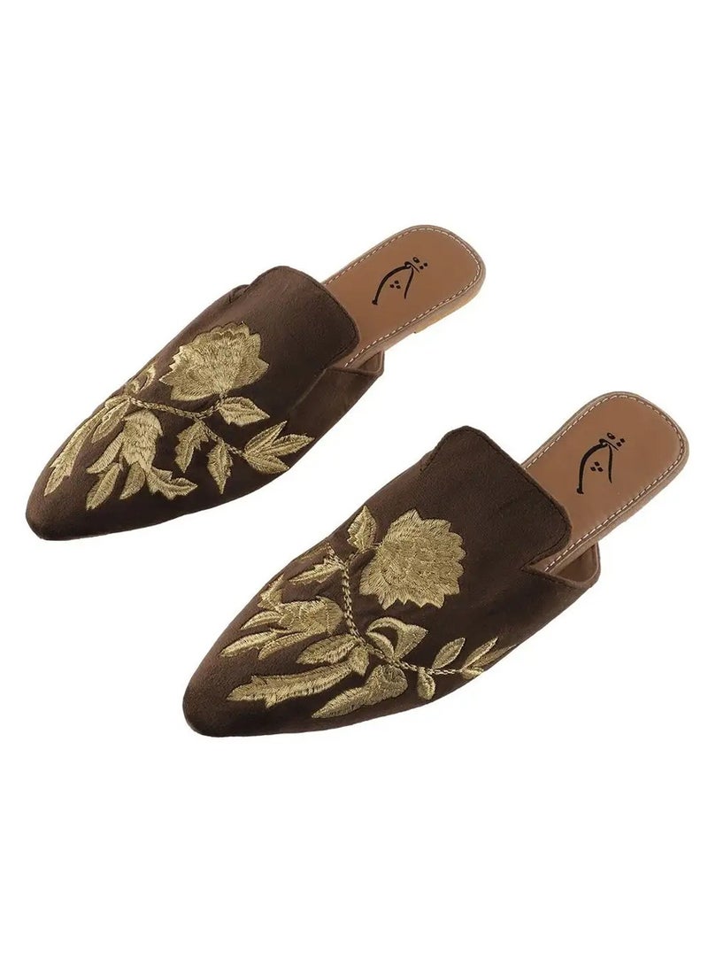 Mishkat Ghusn Slippers for Women (Brown & Gold-Toned) - Image 3