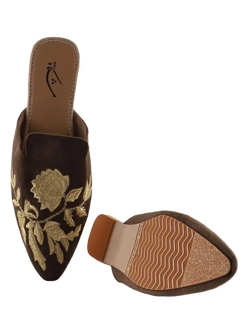 Mishkat Ghusn Slippers for Women (Brown & Gold-Toned) - Image 4