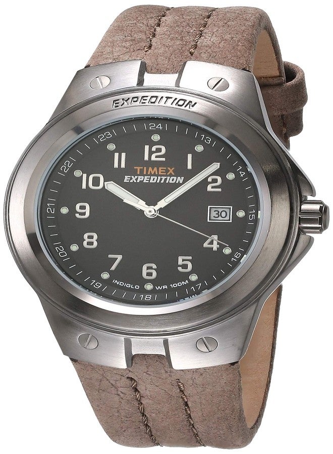 Timex Men's T49631 Expedition Metal Tech Brown Leather Strap Watch, Brown/Silver-Tone/Black, 000, Quartz Movement