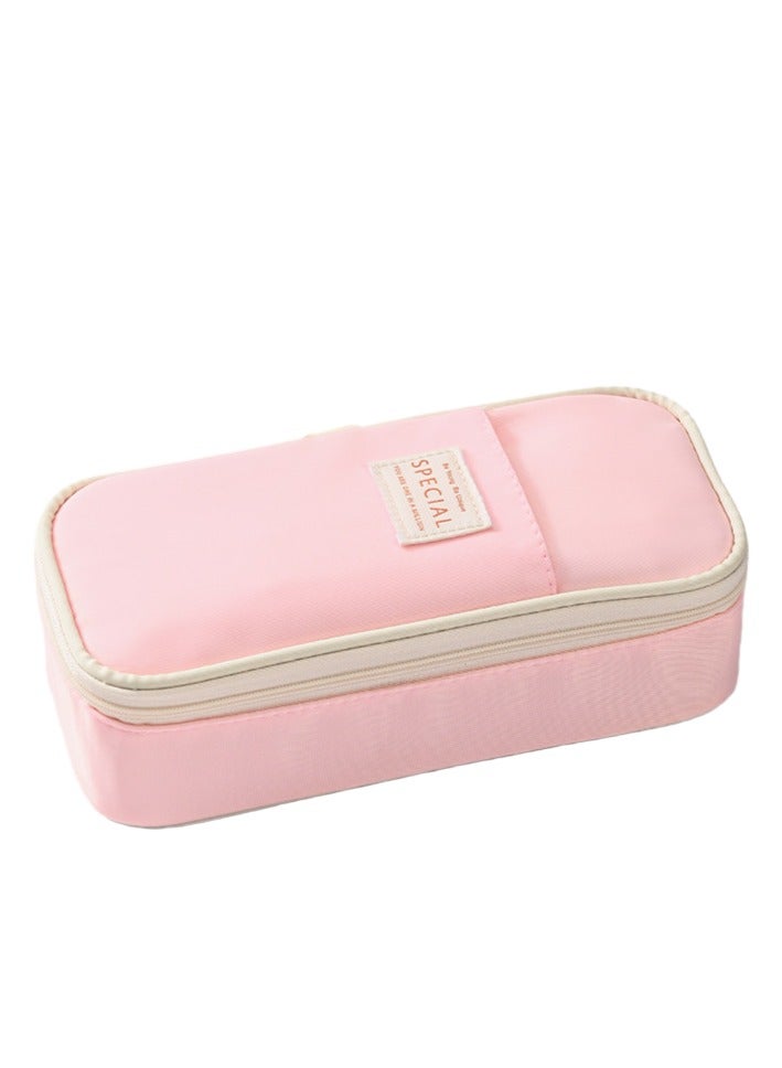 Large Pencil Case Big Capacity 3 Compartments Canvas Pencil Pouch for Teen Boys Girls School Students Big Capacity Pencil Case Large Storage Pencil Bag for Adults Office (PINK-3) - Image 1