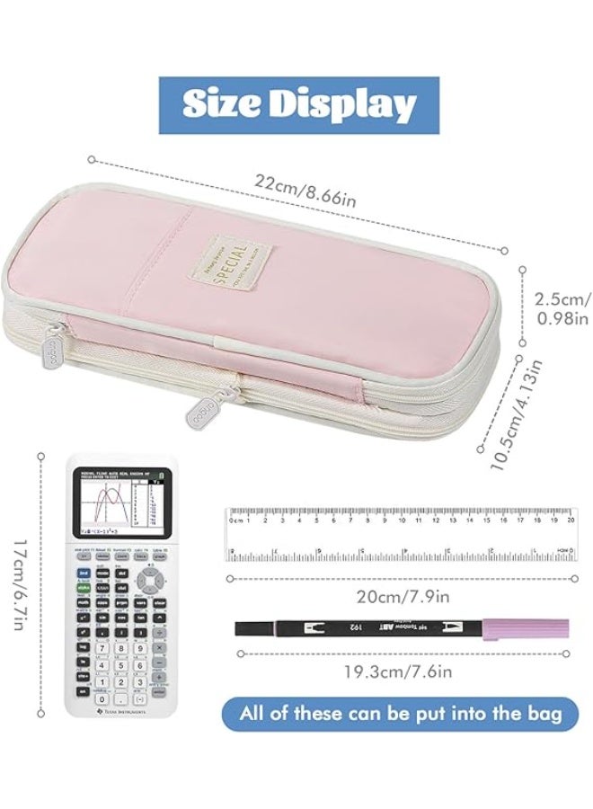 Large Pencil Case Big Capacity 3 Compartments Canvas Pencil Pouch for Teen Boys Girls School Students Big Capacity Pencil Case Large Storage Pencil Bag for Adults Office (PINK-3) - Image 4