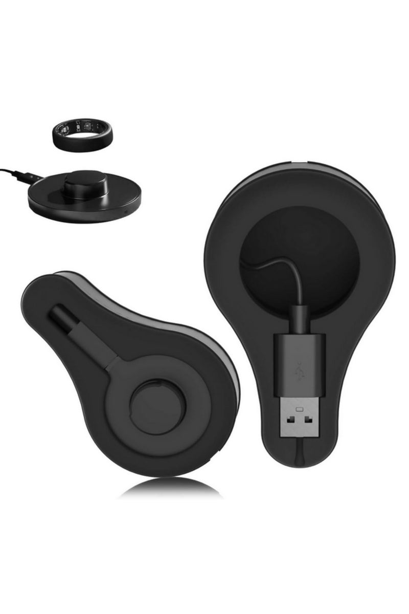 Silicone Charger Protective Case with Cord Winder Stand Case Anti Scratch Charger Organizer for Oura Ring Gen3 Charger Size 6 to13 Durable Soft Cover Black - Image 1