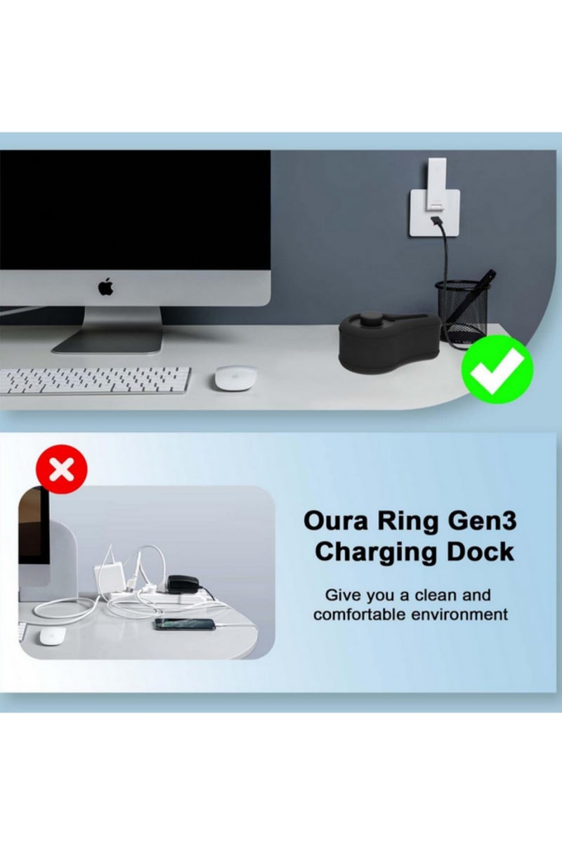 Silicone Charger Protective Case with Cord Winder Stand Case Anti Scratch Charger Organizer for Oura Ring Gen3 Charger Size 6 to13 Durable Soft Cover Black - Image 4