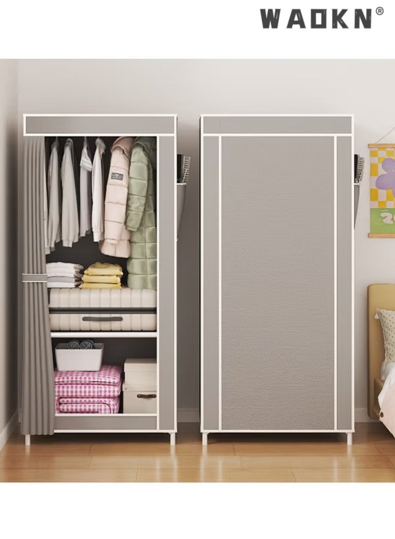 WAOKN Portable Closet Wardrobe, Freestanding Clothes Organizer with Hanging Rod & 2 Side Pockets, Cabinet for Space Saving,Dustproof  &Lightweight Closet Organizer, 12mm Galvanized Steel Pipe Frame, Multi-Compartment Storage Cabinet for Bedroom, Dorm, Rental Home(56×44×146cm ,gery) - Image 2