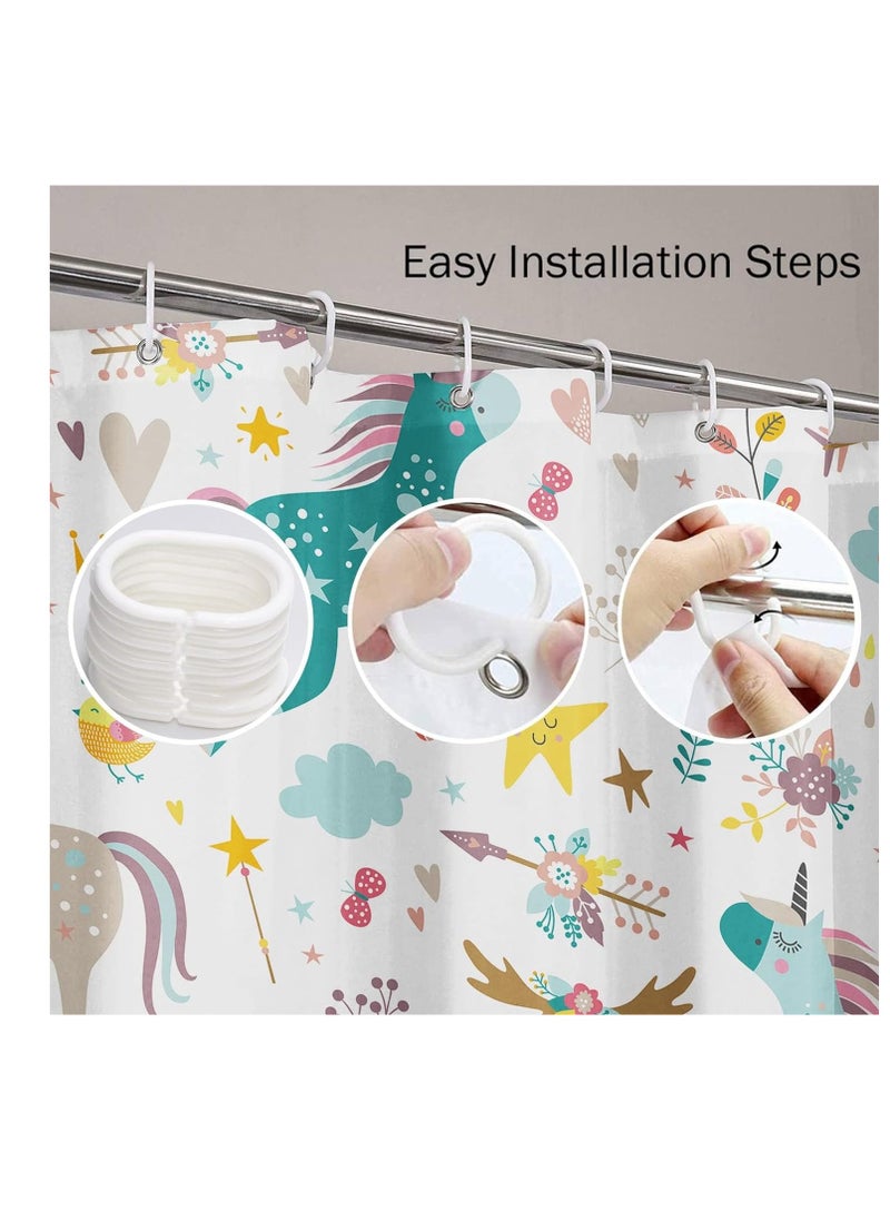 SYOSI Kids Unicorn Shower Curtain - 72x72 Inch Blue and Pink Animal Pattern - Durable, Waterproof Polyester Fabric with Hooks for Children's Bathroom  - Image 4