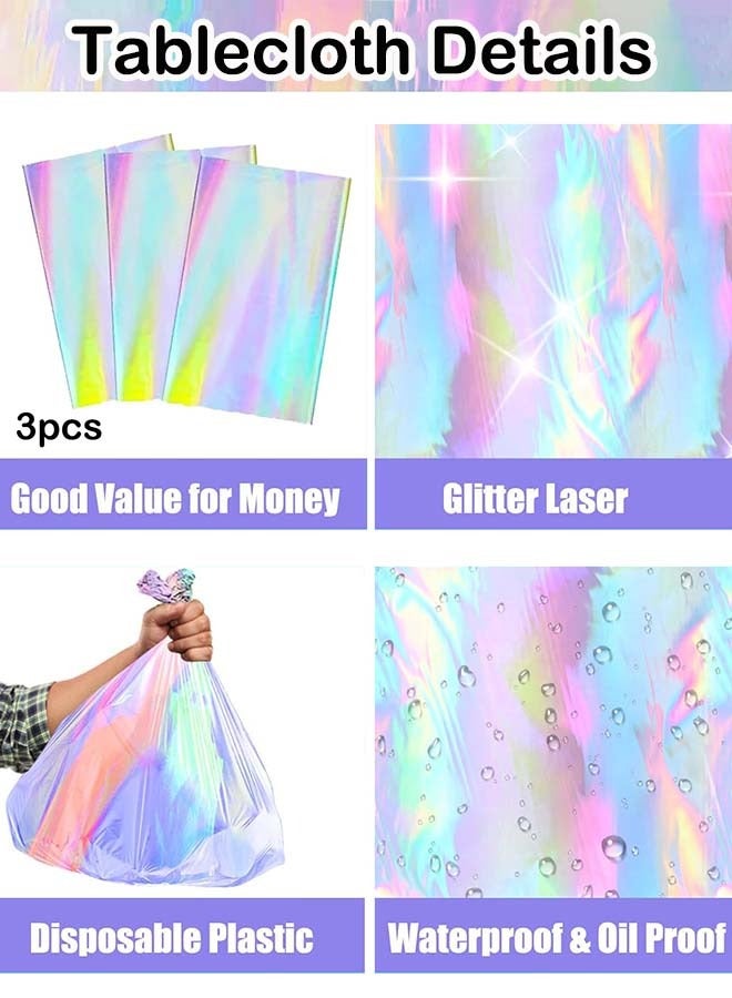 دوركو 3 قطع مفارش طاولات بلاستيكية، أغطية طاولات ليزرية ثلاثية الأبعاد للاستخدام مرة واحدة، مفرش طاولة من رقائق معدنية ثلاثية الأبعاد، مستطيل الشكل، مقاس 54 × 108 بوصة، مناسب لأعياد الميلاد والحفلات وحفلات الزفاف وديكورات المناسبات - Image 3