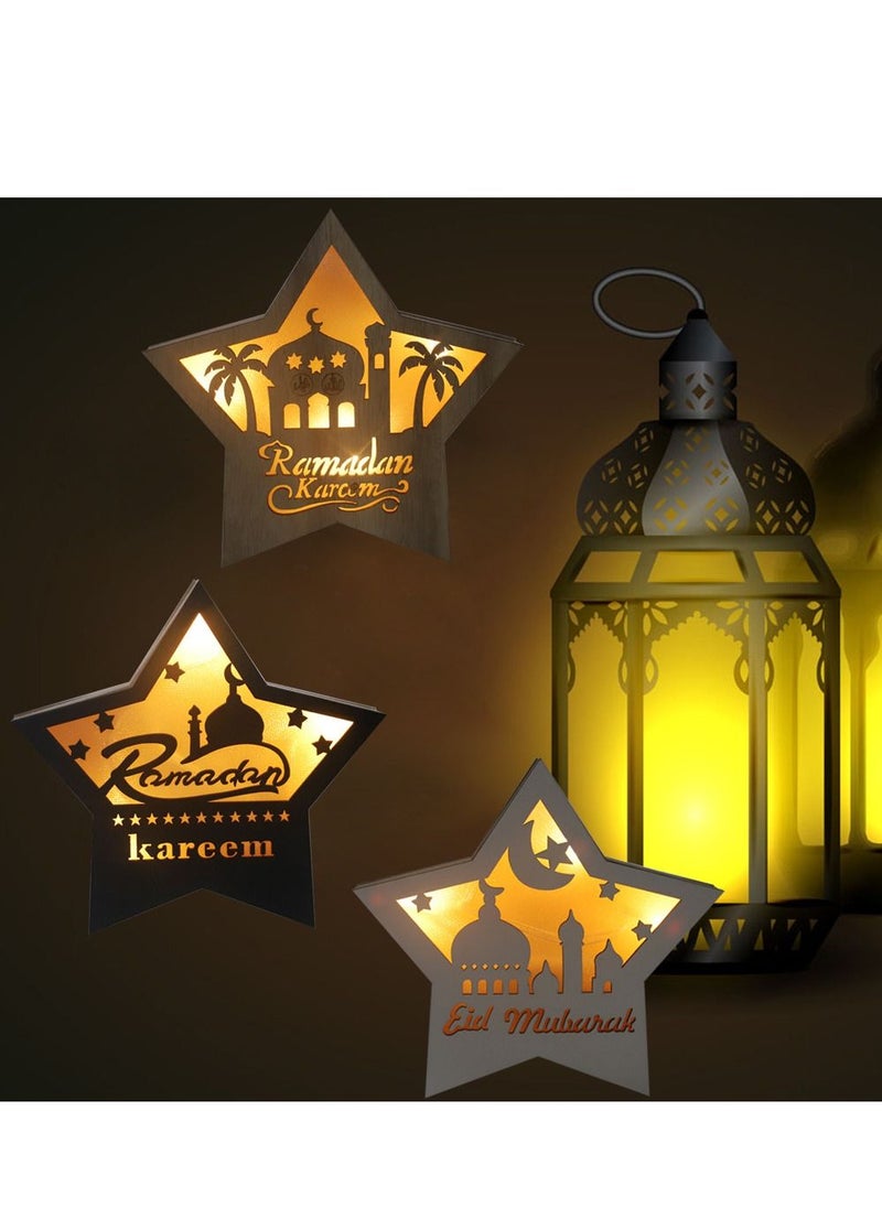 Brain Giggles Brain Giggles Eid Mubarak LED Wooden Light Decorations - Star (White)  - Image 3