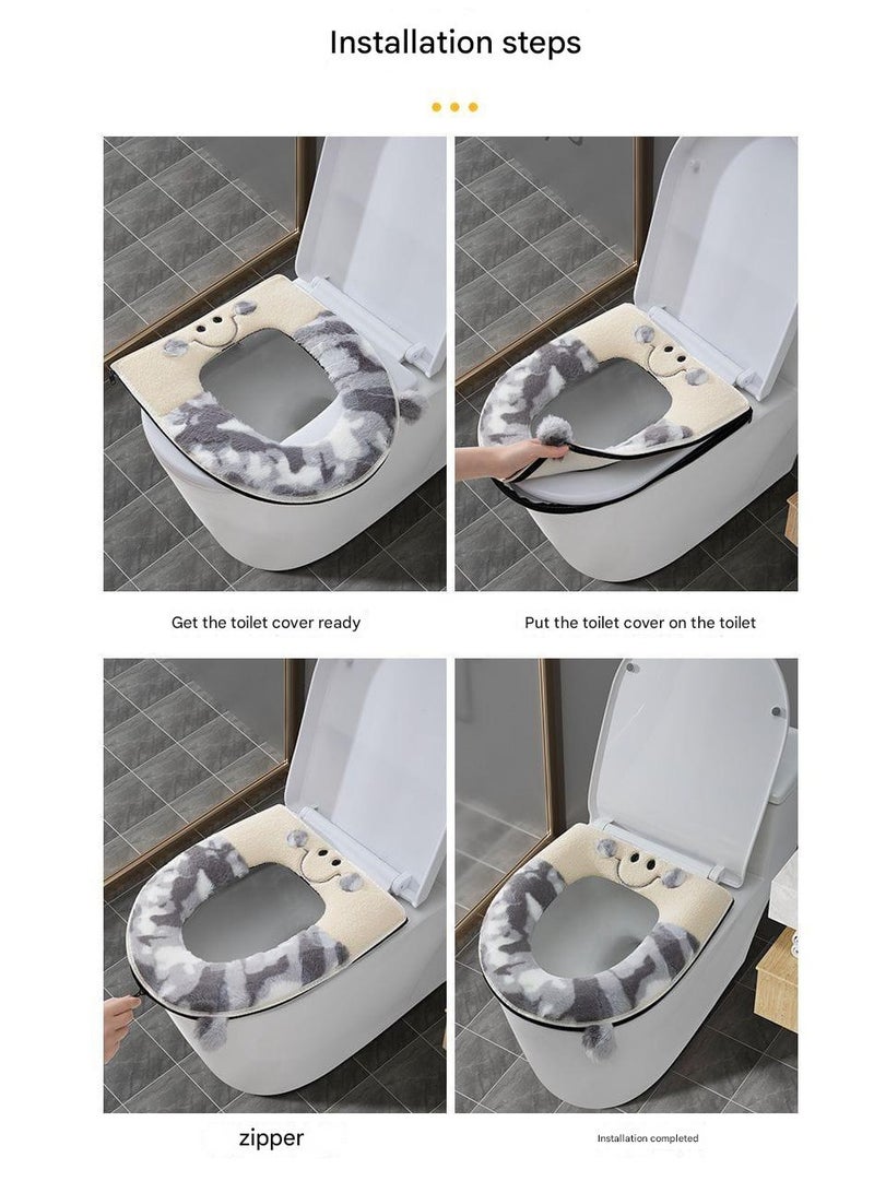 ايه ام غطاء مقعد المرحاض السميك للحمام، وسائد ناعمة ودافئة لمقعد المرحاض، غطاء مقعد المرحاض للحمام، حصيرة عالمية. غطاء مقعد المرحاض السميك المقاوم للماء القابل للغسل في الشتاء، بسحاب على شكل شبكة للمشاهير - Image 2
