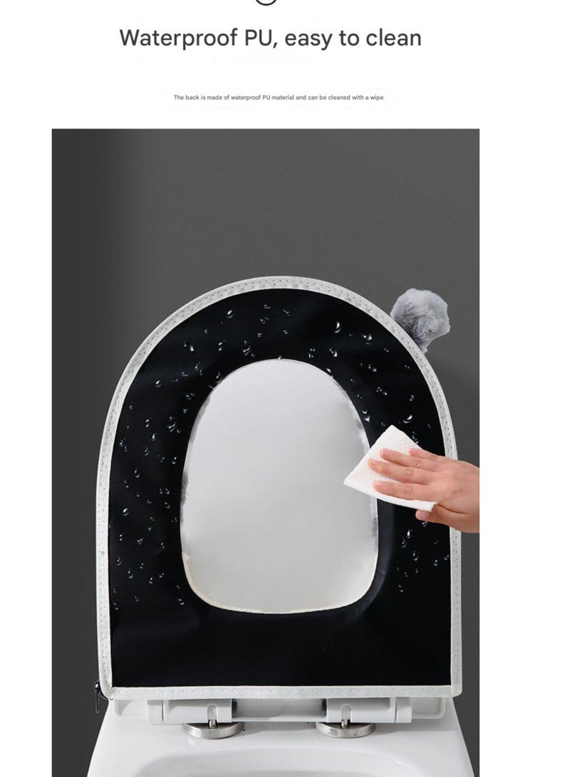 ايه ام غطاء مقعد المرحاض السميك للحمام، وسائد ناعمة ودافئة لمقعد المرحاض، غطاء مقعد المرحاض للحمام، حصيرة عالمية. غطاء مقعد المرحاض السميك المقاوم للماء القابل للغسل في الشتاء، بسحاب على شكل شبكة للمشاهير - Image 4