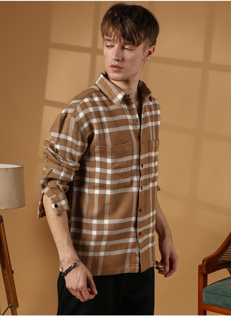كامبوس سوترا Men's Ash Brown Checkered Utility Overshirt  - Image 3