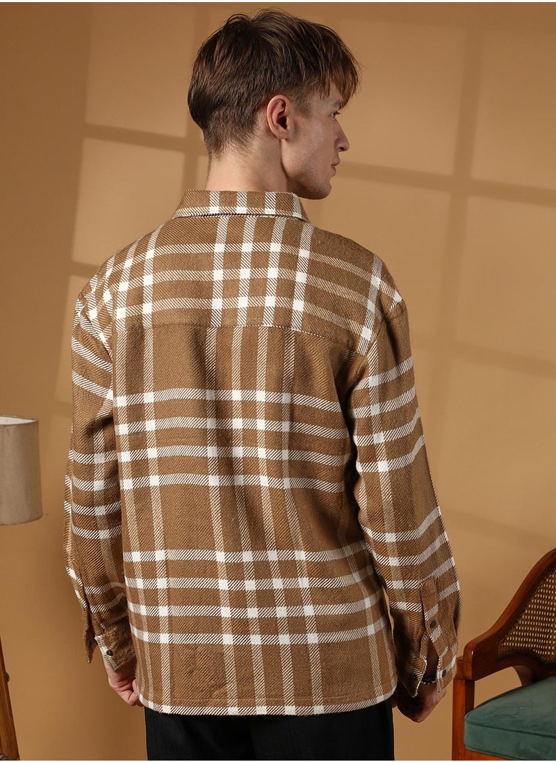 كامبوس سوترا Men's Ash Brown Checkered Utility Overshirt  - Image 5
