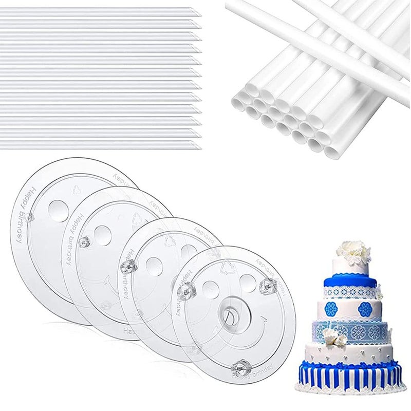 EBOCACB Smiley Plastic Cake Dowel Rods Set，12 Pcs White Plastic Cake Dowel Rods,12 Pcs Pieces Clear Cake Stacking and 4 Pcs Smiley Cake Separator Plates for 4, 6, 8, 10 Inch Cakes - Image 1