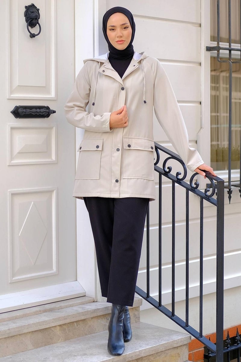 Hafsa Mina Bag Pocket Trench Coat Stone Color HM2275 - Image 1