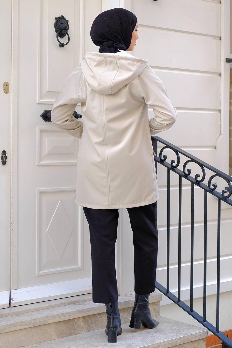 Hafsa Mina Bag Pocket Trench Coat Stone Color HM2275 - Image 5