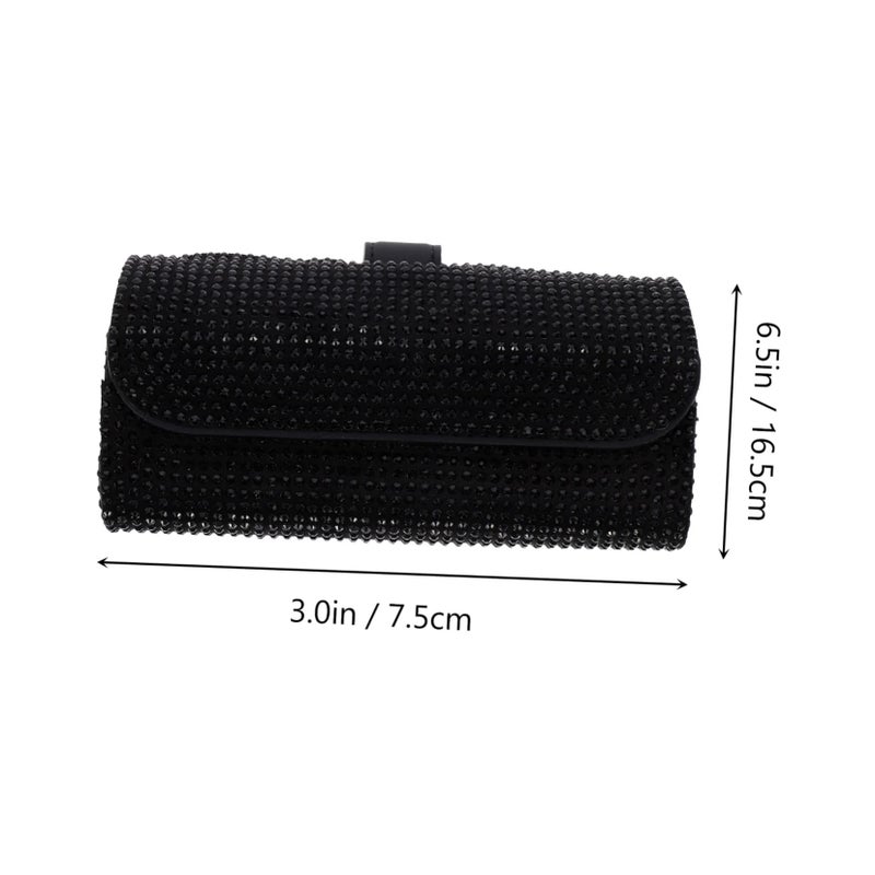 Automobile Glasses Clip Car Visor Sunglasses Holder Rhinestone Case Black - Image 3