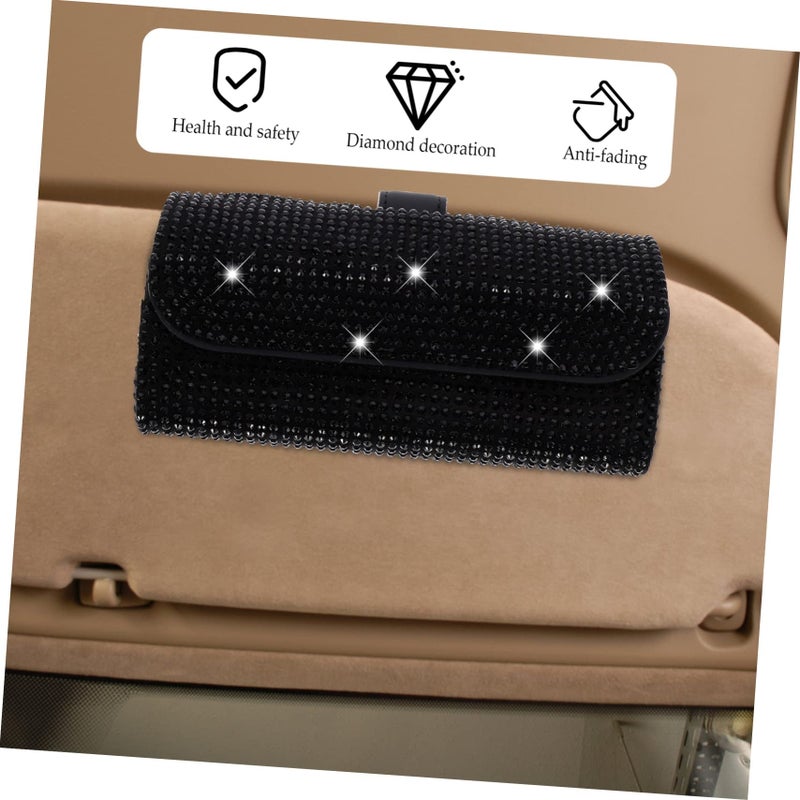Automobile Glasses Clip Car Visor Sunglasses Holder Rhinestone Case Black - Image 4