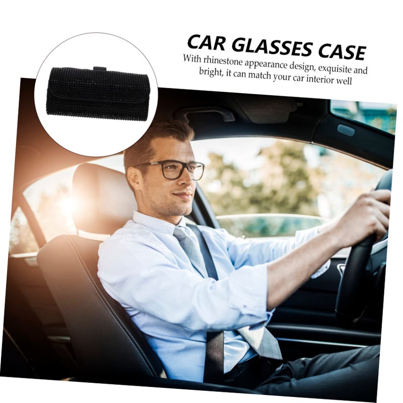 Automobile Glasses Clip Car Visor Sunglasses Holder Rhinestone Case Black - Image 5