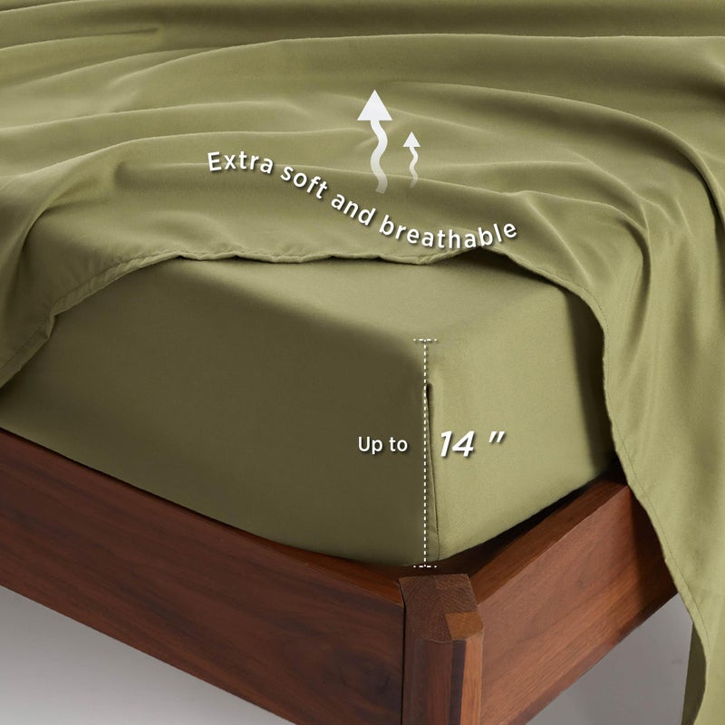 Bedsure طقم لحاف ملكي مزهر مكون من 7 قطع مع زهور نباتية، مع 1 لحاف (230 سم × 230 سم)، 1 ملاءة مشدودة (150 سم × 203 سم) مع جيب عميق 35 سم، 1 ملاءة مسطحة (229 سم × 260 سم)، 2 غطاء وسادة (50 سم × 90 سم) و 2 غطاء وسادة مزخرف (50 سم × 66 سم)، زيتوني أخضر - Image 5