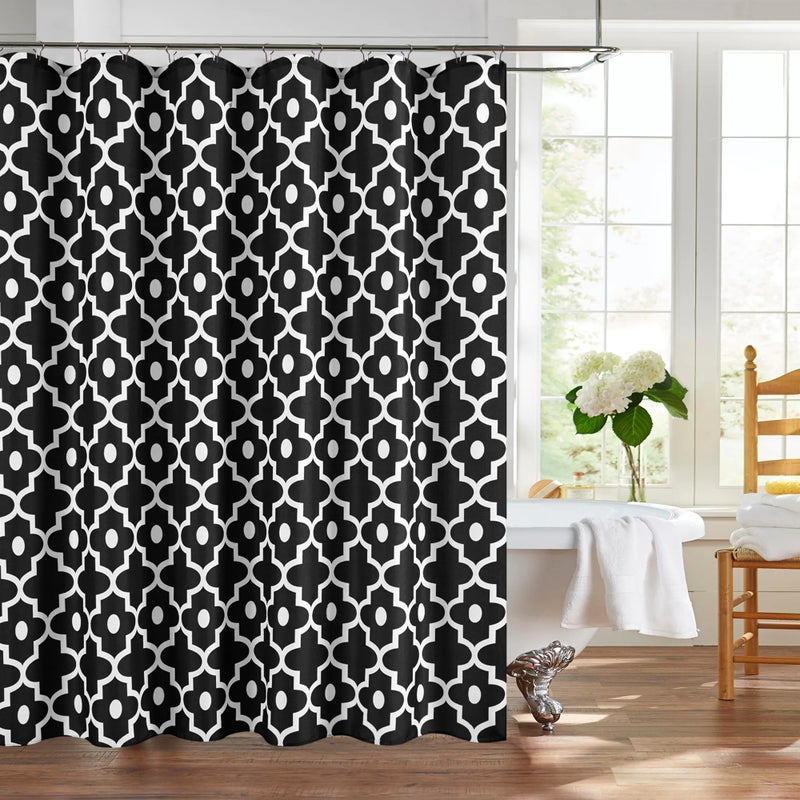 Biscaynebay Textured Fabric Shower Curtains for Bathroom 72" X 72", Black Morocco Pearl Printed Linen Modern Hotel Luxury Quality Cloth Bath Curtains Machine Washable - Image 1